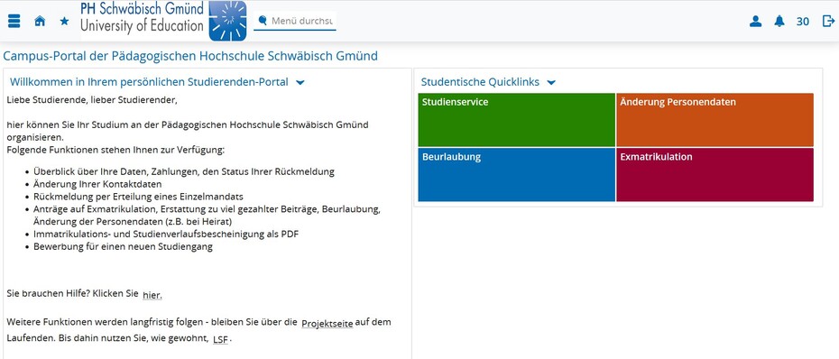 Screenshot Startseite Campus-Portal