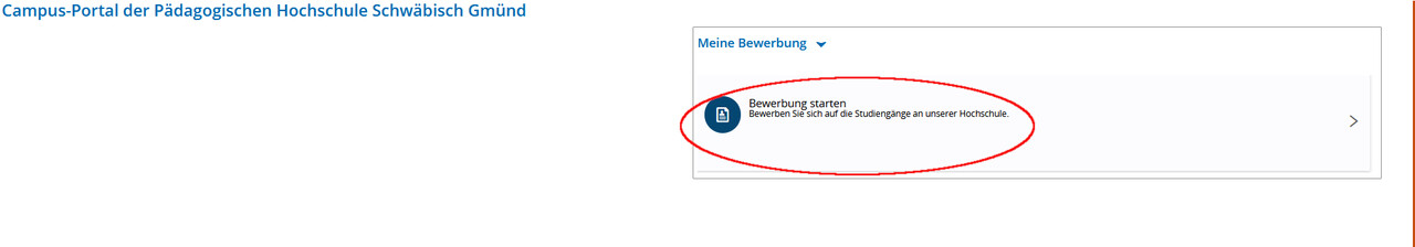 Screenshot Campus Portal als Bewerber*in - Bewerbung starten rot eingekreist