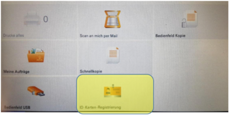 Foto Display des Multifunktionsgeräts - Feld ID-Karten-Registrierung gelb markiert