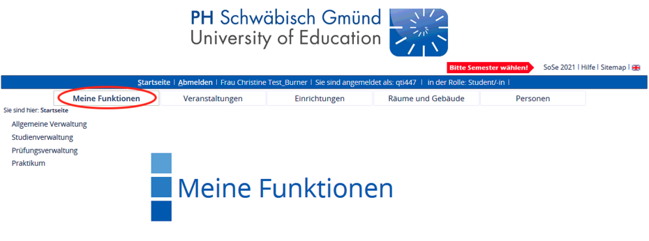 Screenshot LSF, der Button Funktionen ist rot eingekreist