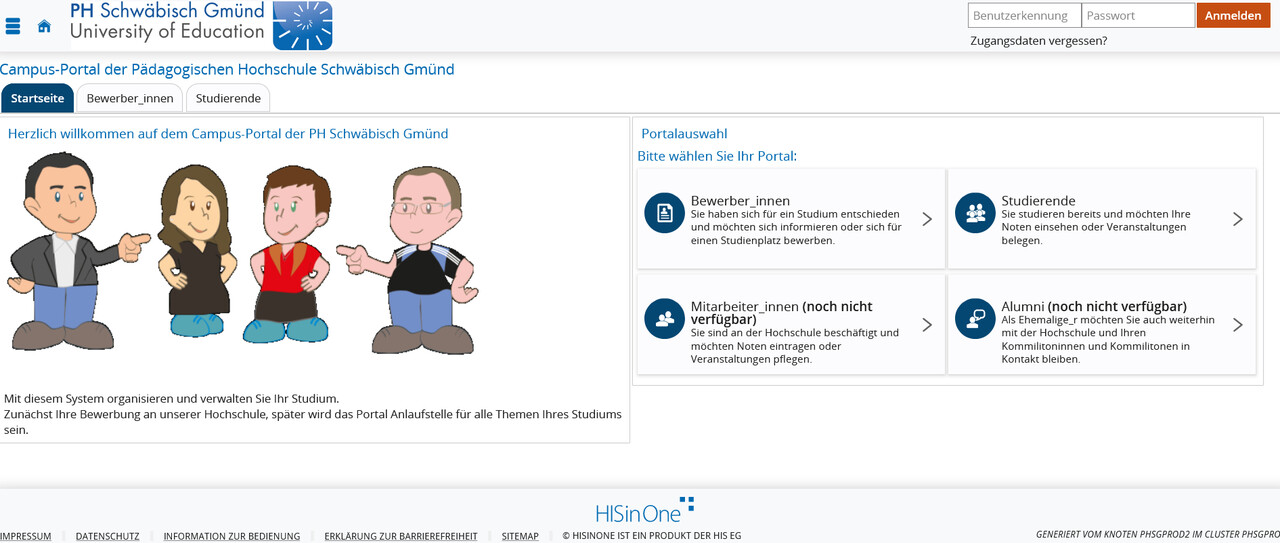 Screenshot Campus-Portal der PH Schwäbisch Gmünd