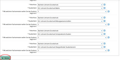 Screenshot Campus-Portal Bewerbungsantrag Lehramt Grundschule